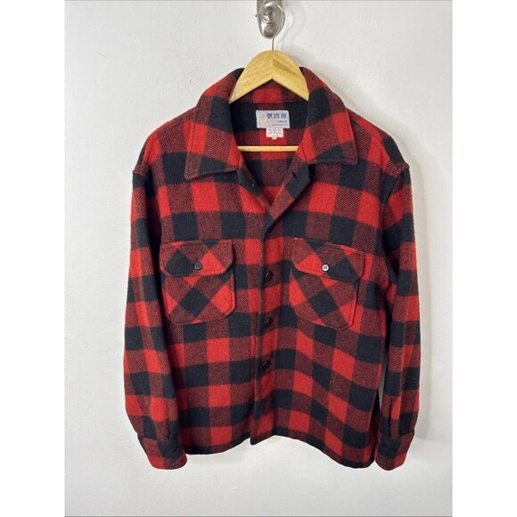 Vintage 60s 70s Cockatoo Sears Plaid Wool Shirt Mens L Flannel Shacket Jacket - Picture 1 of 7